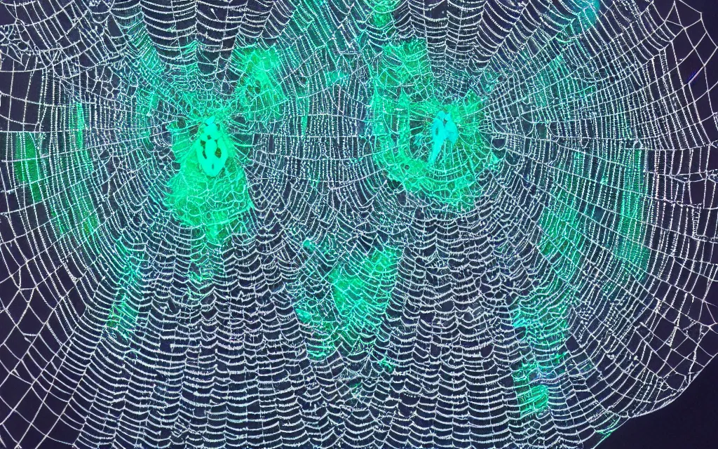 Image similar to adamantine spider spirit iridescent carapace weaving a cosmic web