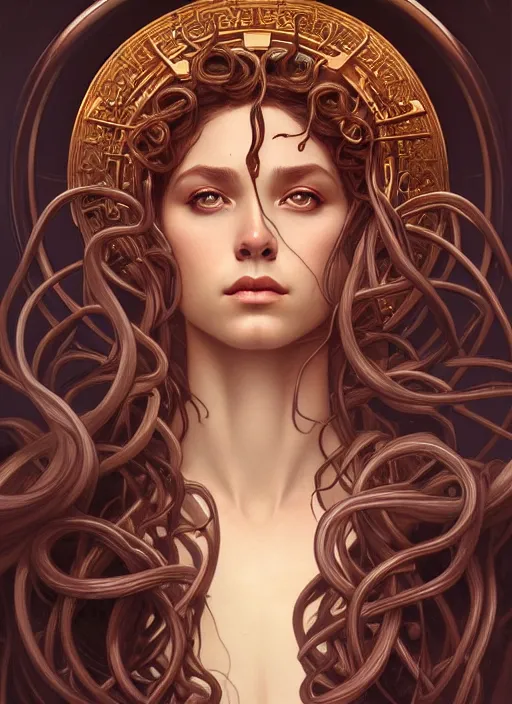 Prompt: symmetry!! portrait of medusa, greek mythology, intricate, elegant, highly detailed, digital art, digital painting, artstation, concept art, smooth, sharp focus, illustration, art by artgerm and greg rutkowski and alphonse mucha, 8 k