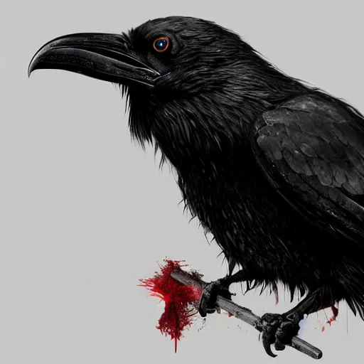 Image similar to a raven made of bloody saws, ultra realistic, concept art, intricate details, highly detailed, photorealistic, octane render, 8 k, unreal engine, art by frank frazetta, simon bisley, brom