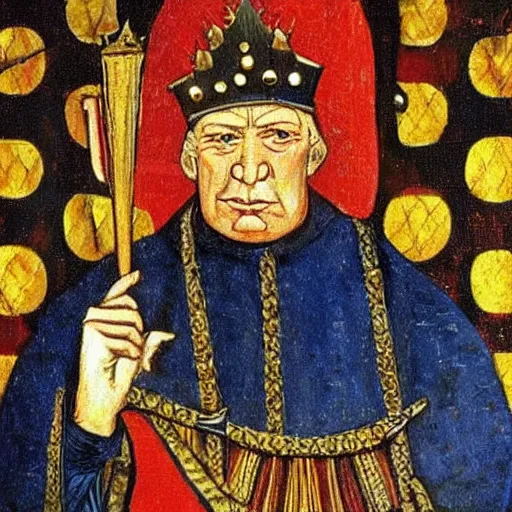 Image similar to king doland trump, medieval painting