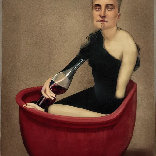 Image similar to a person bathing in wine, portrait photograph