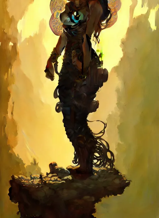 Image similar to portrait of a full body of beautiful young female solarpunk adventurer, fantasy, flat lighting, intricate, highly detailed, digital painting, artstation, concept art, smooth, sharp focus, illustration, art by simon bisley and greg rutkowski and alphonse mucha, natural tpose