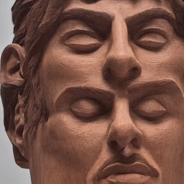 Prompt: public sculpture minimalist!!! portrait of a shah rukh khan, beautiful symmetrical face accurate face detailed face realistic proportions, carved out of red oak wood on a pedestal by stephan balkenhol and martin puryear and ron mueck, hyperrealistic dramatic lighting shocking detail trending on artstation 8 k