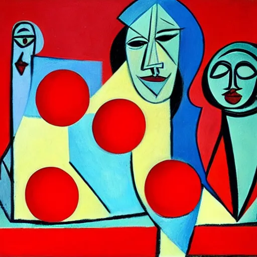 Prompt: picasso painting of the red ball