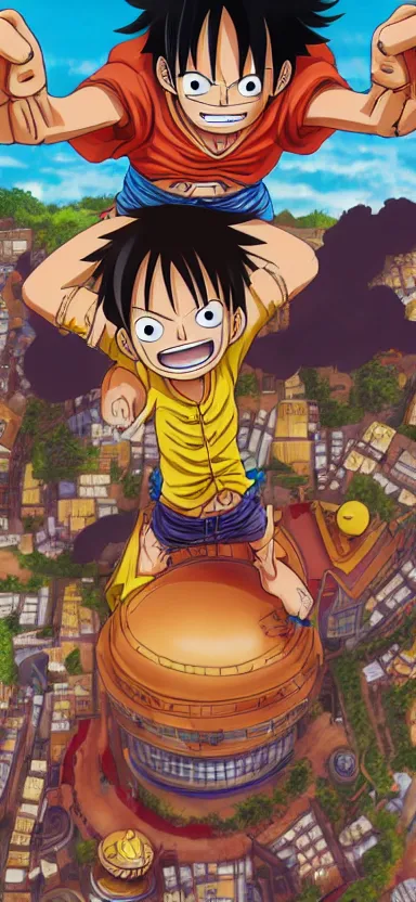 Image similar to aerial photo of luffy, by shunji dodo, 8 k resolution, high quality