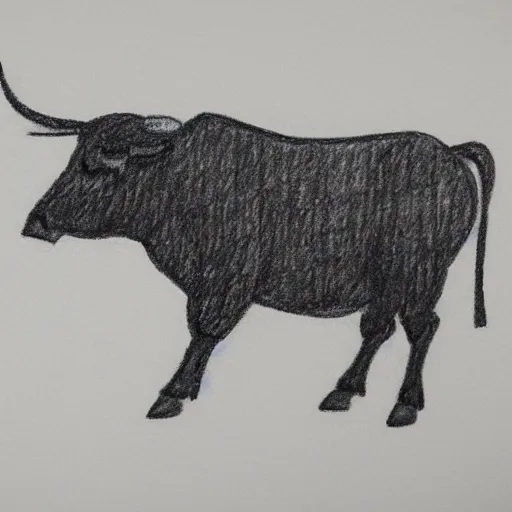 Prompt: crayon drawing of wall street bull