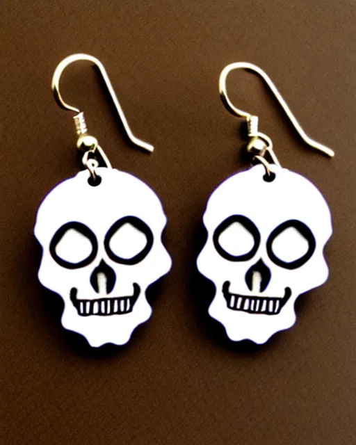 Image similar to spooky cartoon skull, 2 d lasercut earrings,