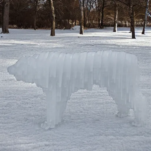 Prompt: a dog made from ice. Photograph highly detailed 8K.