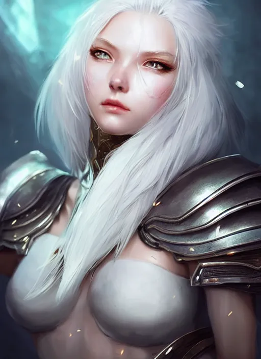Prompt: warrior, fur - lined light armor!!! beautiful and elegant white hair female!! gorgeous ayes!! character concept art, sharp focus, octane render! unreal engine 5! highly rendered!! trending on artstation!! detailed linework!! illustration by artgerm, wlop, and chie yoshii