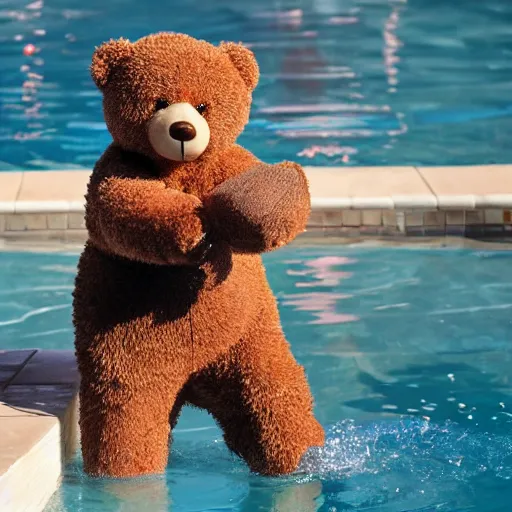 Image similar to teddy bear playing in the pool