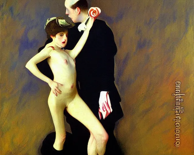 Prompt: witty, surreal, hilarious painting by John Singer Sargent