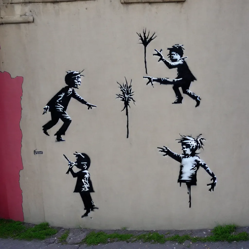 Image similar to wall with famous banksy graffiti