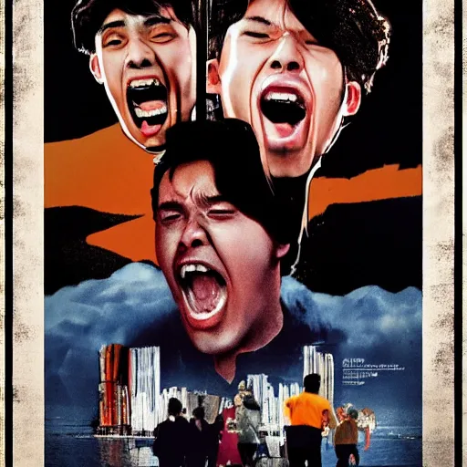 Prompt: a young man screaming movie poster