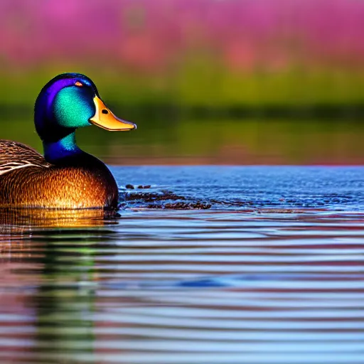 Image similar to a colorful mallard floating on a lake in the foothills of mount saint helens