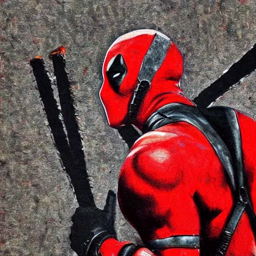 Image similar to caveman painting of deadpool, photography, rock, art,