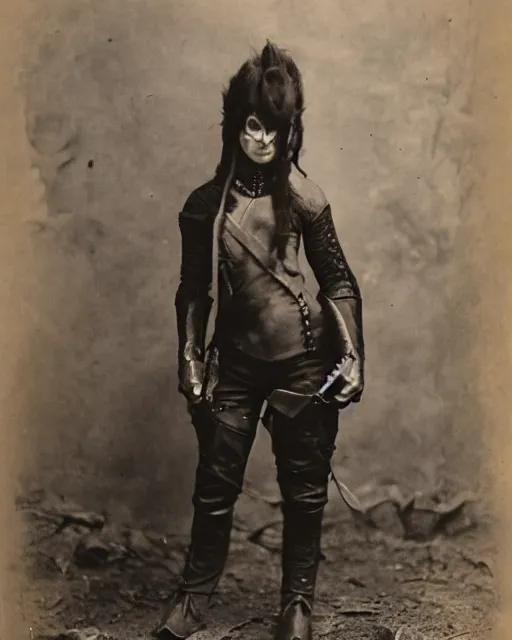 Image similar to female half orc with leather clothing, photo by gertrude kasebier