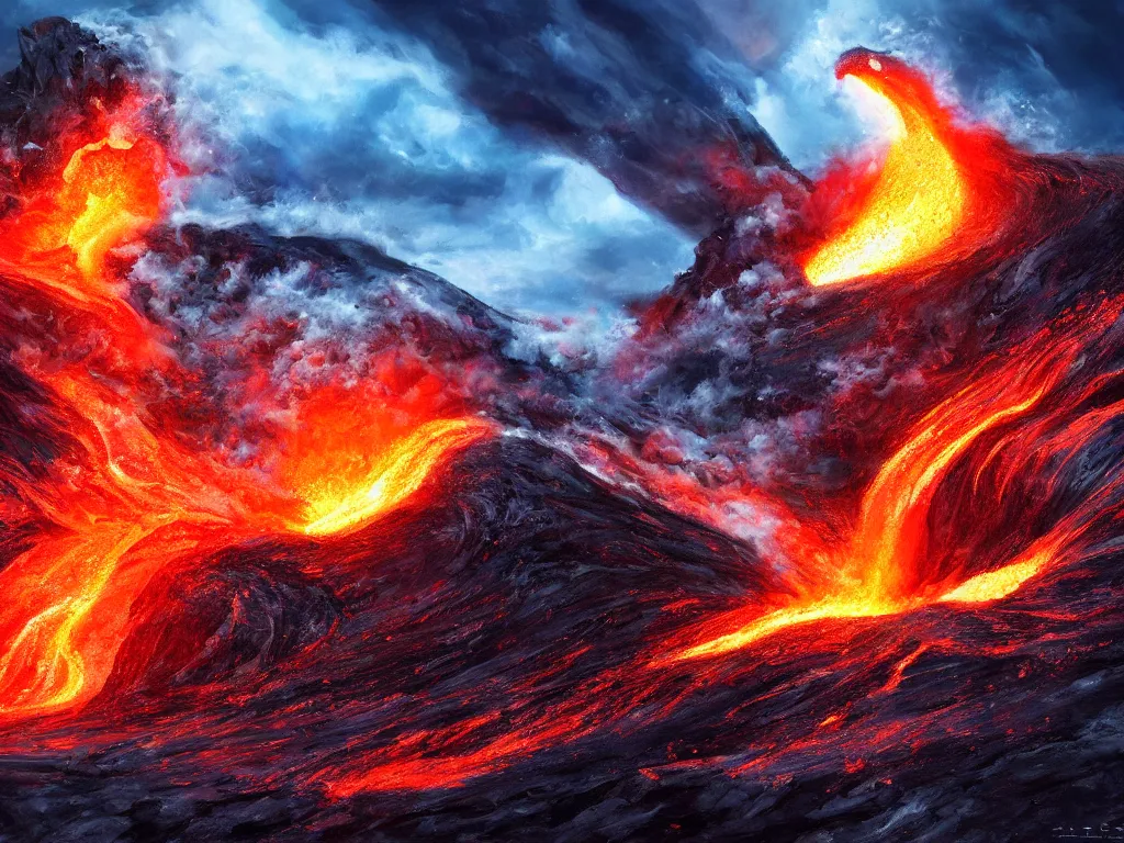 Prompt: portrait of a arnold schwarzenegger surfing inside erupting volcano, lava splashes, stunning scene, 8 k, extremely detailed digital painting, depth, bright colors, trending on artstation