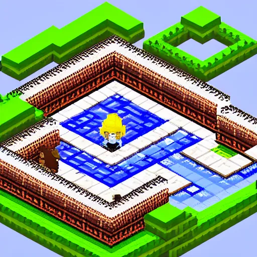 Image similar to isometric pixel art, soft lighting, pixel town, medival Pixelated castle, ultra detailed