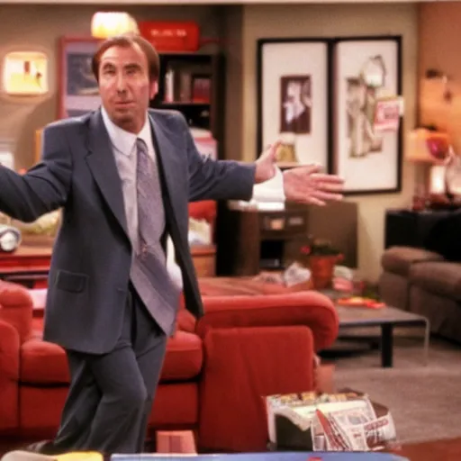 Prompt: a photogrpah still of Saul goodman starring in a 1990s sitcom, 15mm