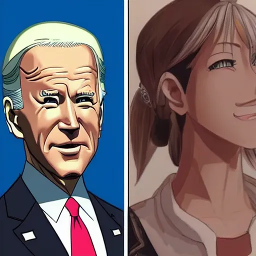 Image similar to female joe biden in anime style, high detail, anatomically correct,