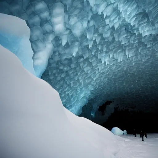 Image similar to icelandic ice caves, night, dark, surreal, creepy,