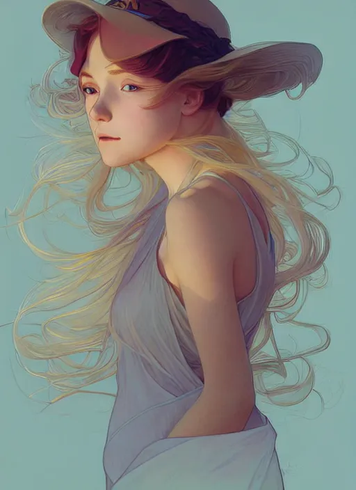 Image similar to pretty young man with shoulder length blond hair, half body shot, path traced, highly detailed, high quality, digital painting, by studio ghibli and alphonse mucha, hidari, disney, android jones, andreas rocha, conrad roset