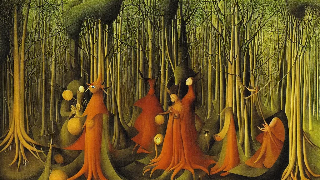 Image similar to a beautiful digital painting digital render of a forest full of strange creatures. remedios varo. hieronymus bosch. johfra bosschart