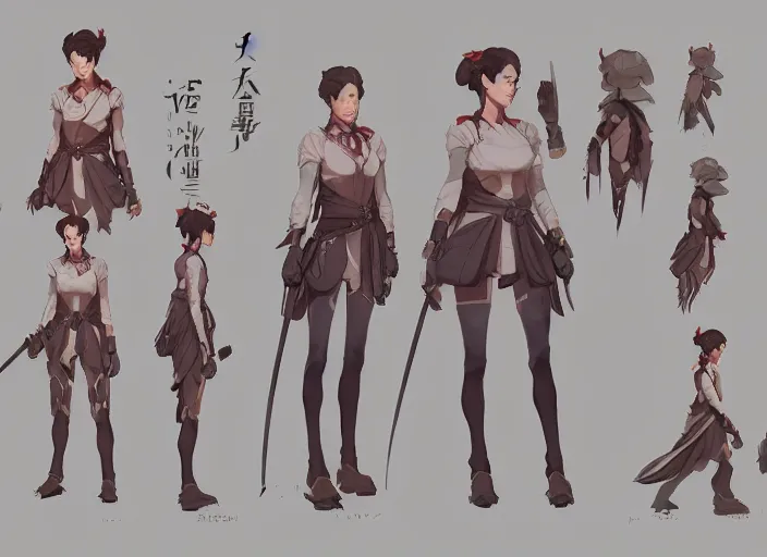 Image similar to character sheet for a beautiful woman for genshin impact, by greg rutkowski, by studio ghibli, digital art, trending on artstation, hd, 8 k, highly detailed, good lighting, beautiful, masterpiece