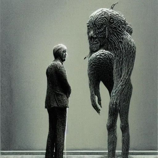 Image similar to animal in suit made by zdzislaw beksinski