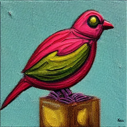 Prompt: bird in shape of square, fantasy art style, impasto