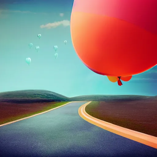 Image similar to a road made of balloons digital painting, matte painting, in the style of Beeple, 8k, highly detailed