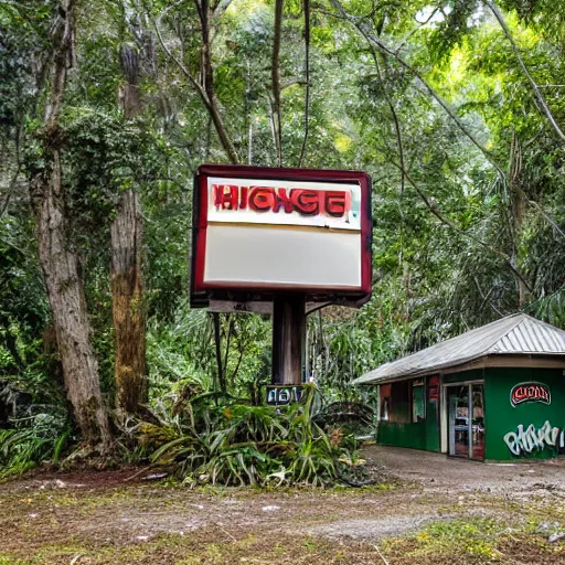 Image similar to An old Gas station in a dense jungle