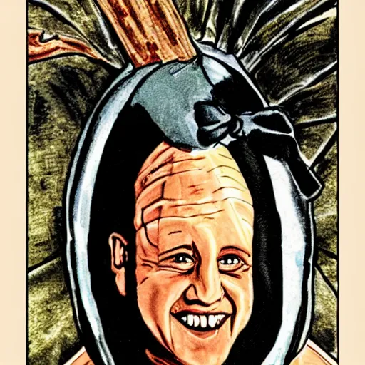 Prompt: Danny DeVito conehead tarot card