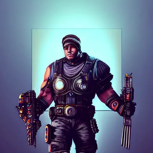 Prompt: “character concept art, full body, cyberpunk, farmer, artgerm, artstation, gears of war”