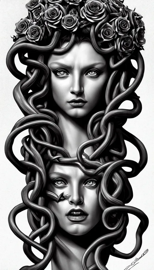 Image similar to , medusa, symmetrical portrait, realistic, full body, black rose, rich detail, by stanley artgerm photo - grade