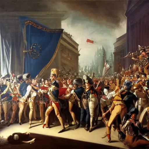 Prompt: French revolution 2022, dramatic, high detail, oil on canvas