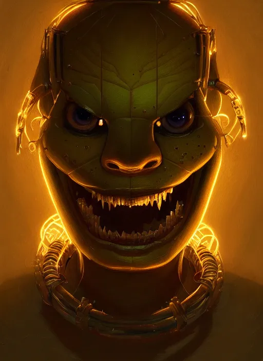 Image similar to portrait of springtrap, intricate, elegant, glowing lights, highly detailed, digital painting, artstation, concept art, sharp focus, illustration, art by wlop, mars ravelo and greg rutkowski