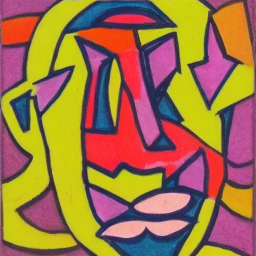 Prompt: abstract human face. Bold Lines, bright pastels. Museum Scan.