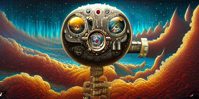 Prompt: painting hyperdetailed a watch face nebulapunk by dan seagrave and tomasz alen kopera and simon stahlenhag