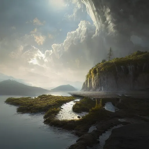 Image similar to michal karcz painting of a beautiful landscape. , detailed, elegant, intricate, 4k,