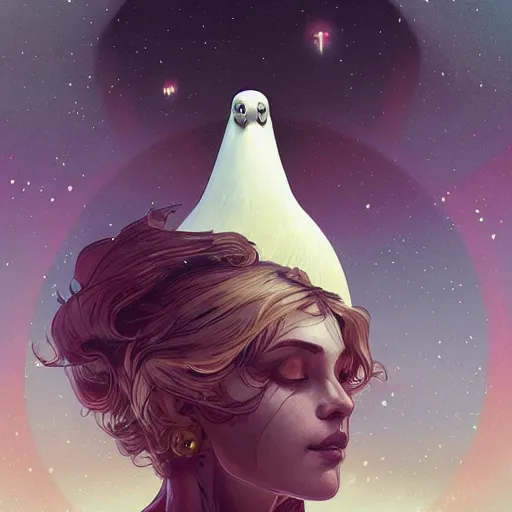 Image similar to Portrait of a Pigeon in space, dark fantasy, intricate, elegant, highly detailed, digital painting, artstation, concept art, smooth, sharp focus, illustration, art by Sam Youn and Fernanda Suarez and Artem Demura and alphonse mucha