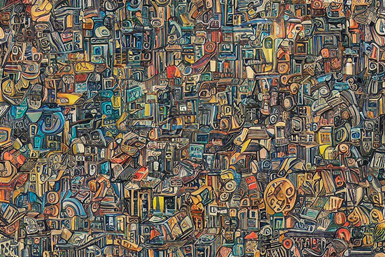 Image similar to an elaborate penned illustration of a colorful intricate connected city of tubes and pipes, by jan van haasteren