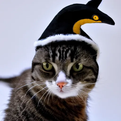 Prompt: a cat with a penguin hat