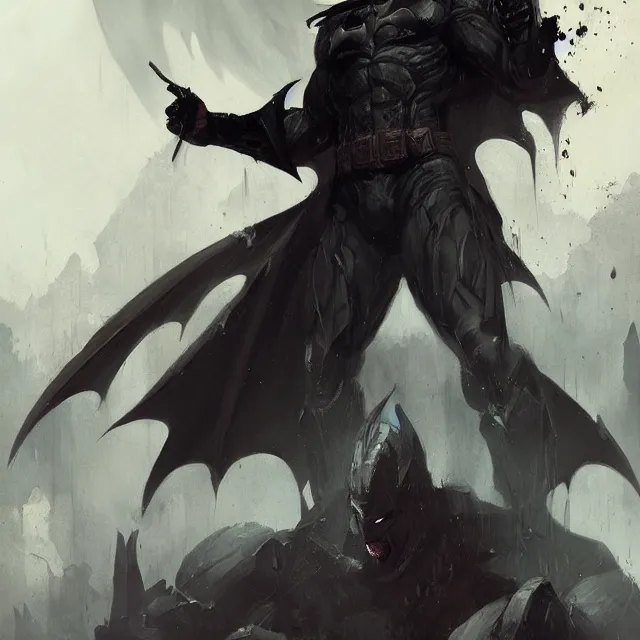 Prompt: a painting of batman as a demon by greg rutkowski, dark fantasy art, high detail, trending on artstation