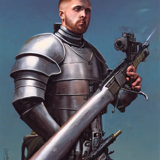 Image similar to portrait of a knight with an ar - 1 5, by gerald brom