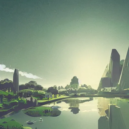 Prompt: beautiful happy picturesque charming organic utopian futuristic sci - fi town integrated in nature. beautiful light. grainy and rough. soft colour scheme. beautiful artistic vector graphic design art by lurid. ( 2 0 2 2 )