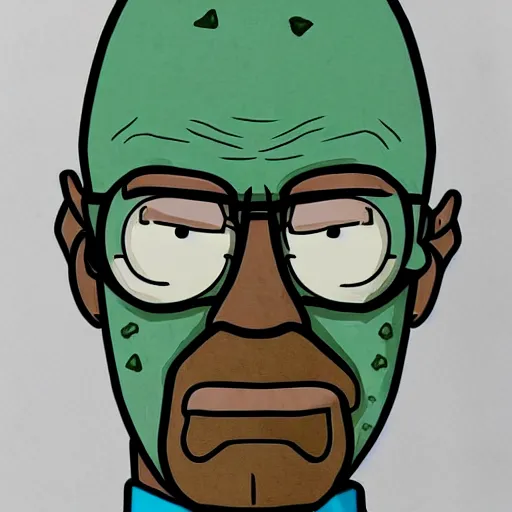 Image similar to walter white as pickle rick, detailed, realism,