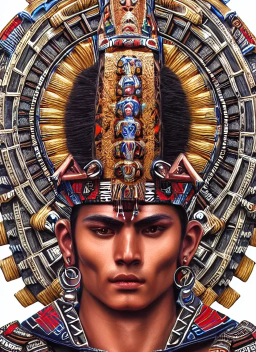 Image similar to photo of an aztec god in the style of stefan kostic, realistic, sharp focus, 8 k high definition, insanely detailed, intricate, elegant, art by stanley lau and artgerm