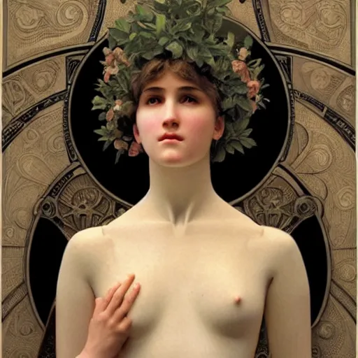 Image similar to humanoid robot from ex machina, by william bouguereau and alphonse mucha, intricate, elegant, symmetry