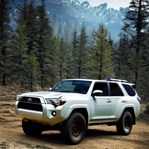 Image similar to Toyota 4Runner, Professional Photography, Skyrim, Off-roading, Mountain landscape, dirt, road, cinematic color, photorealistic, highly detailed wheels, highly detailed